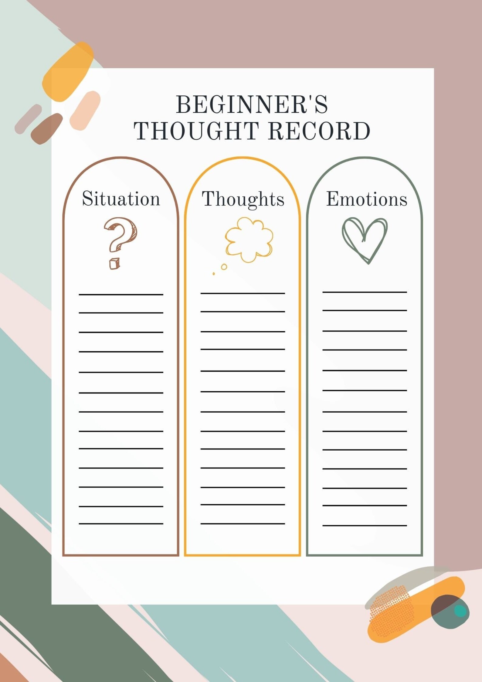 Beginner S Thought Record Worksheet Etsy