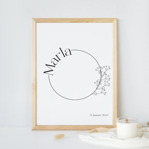 Personalisierbares Namensposter, Geburtsposter, Geschenk zur Geburt, Geburtstag, Taufe, Kommunion, Babyparty, Babyshower