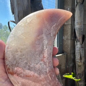Pink Amethyst Quartz Crystal Moon, with Red