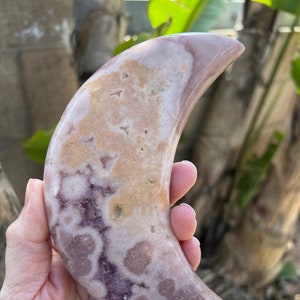 Pink Amethyst Druzy Crescent Moon with Stand