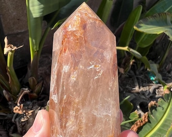 Rare Find! Rose Quartz and Golden Healer Polished Tower Crystal  with Rainbows . Top Quality AAA