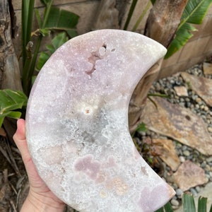 Pink Amethyst Quartz Crystal with soft Purple Druzy Moon