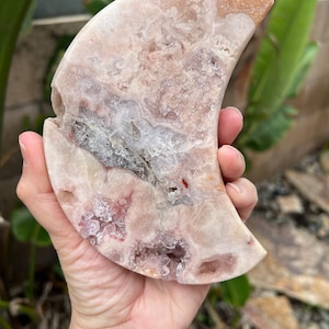 Pink Amethyst Quartz Crystal Druzy Moon with Stand