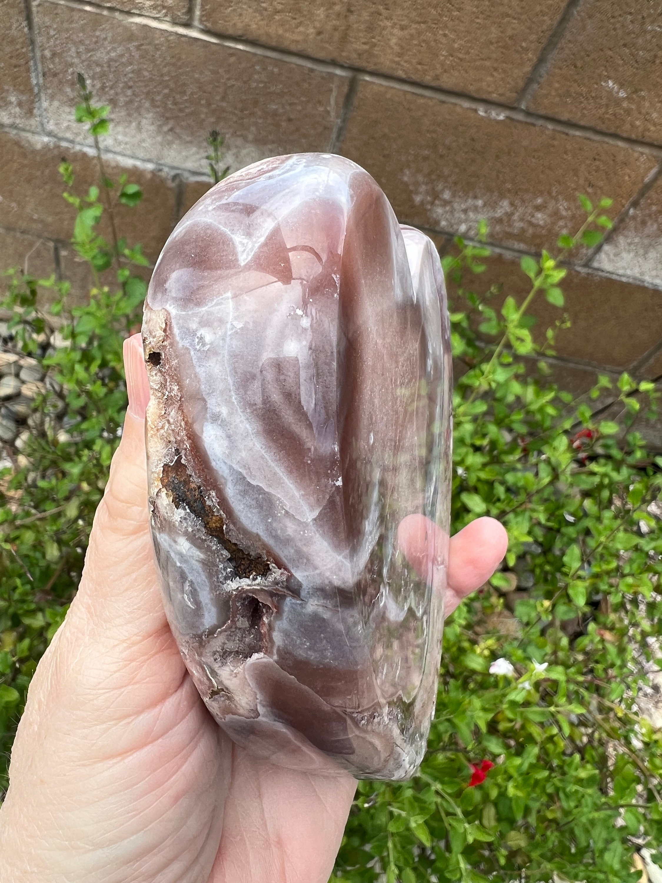 ブラジル産ピンクアメジストのドゥルージーハートとアゲート - 5x5