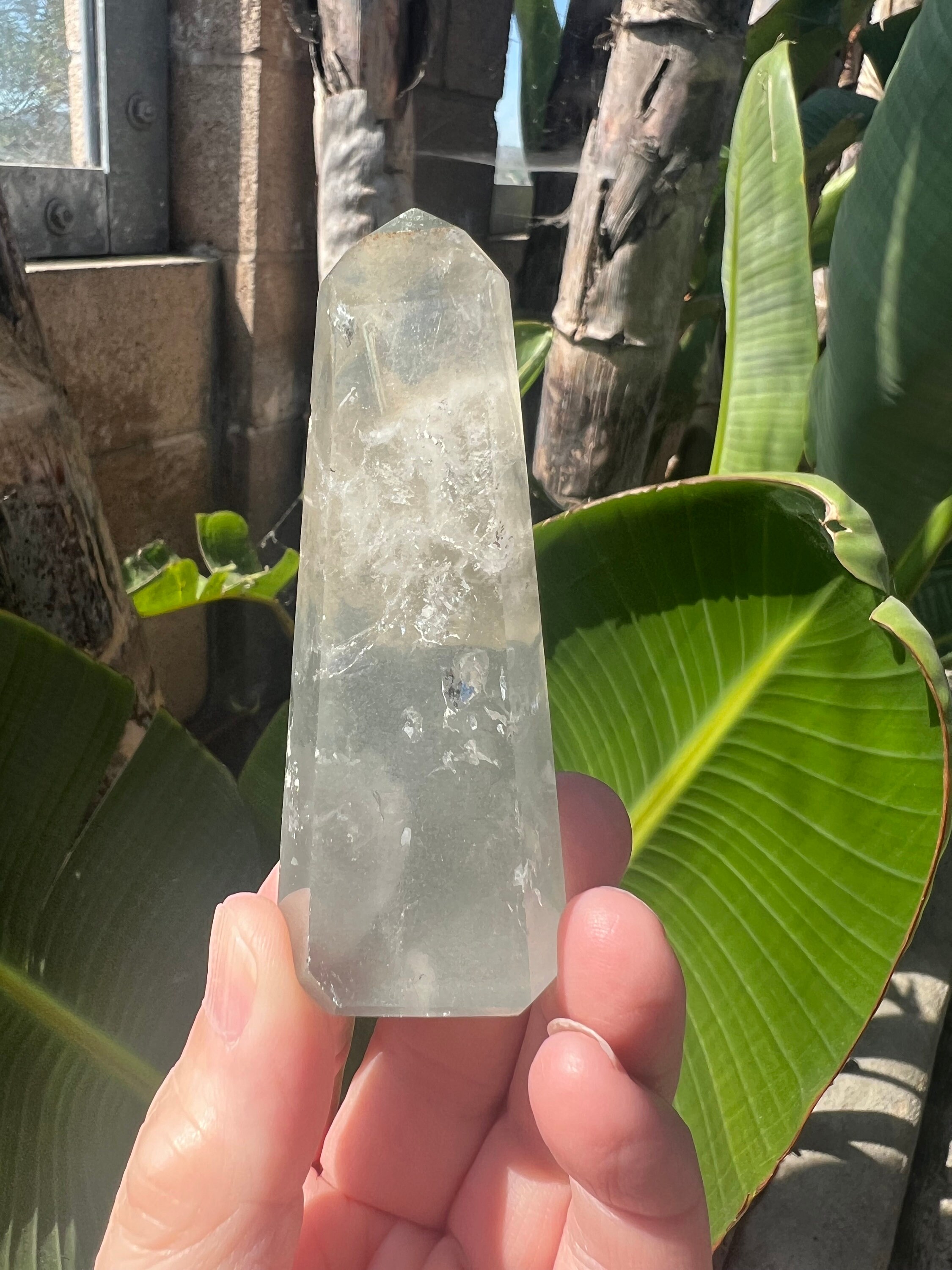 Garden Quartz Crystal Lodalite Crystal Tower Point  with Lithium Inclusions and a Rainbow