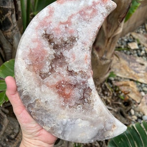 Pink Amethyst Quartz Crystal with Red Druzy Moon - 76 oz