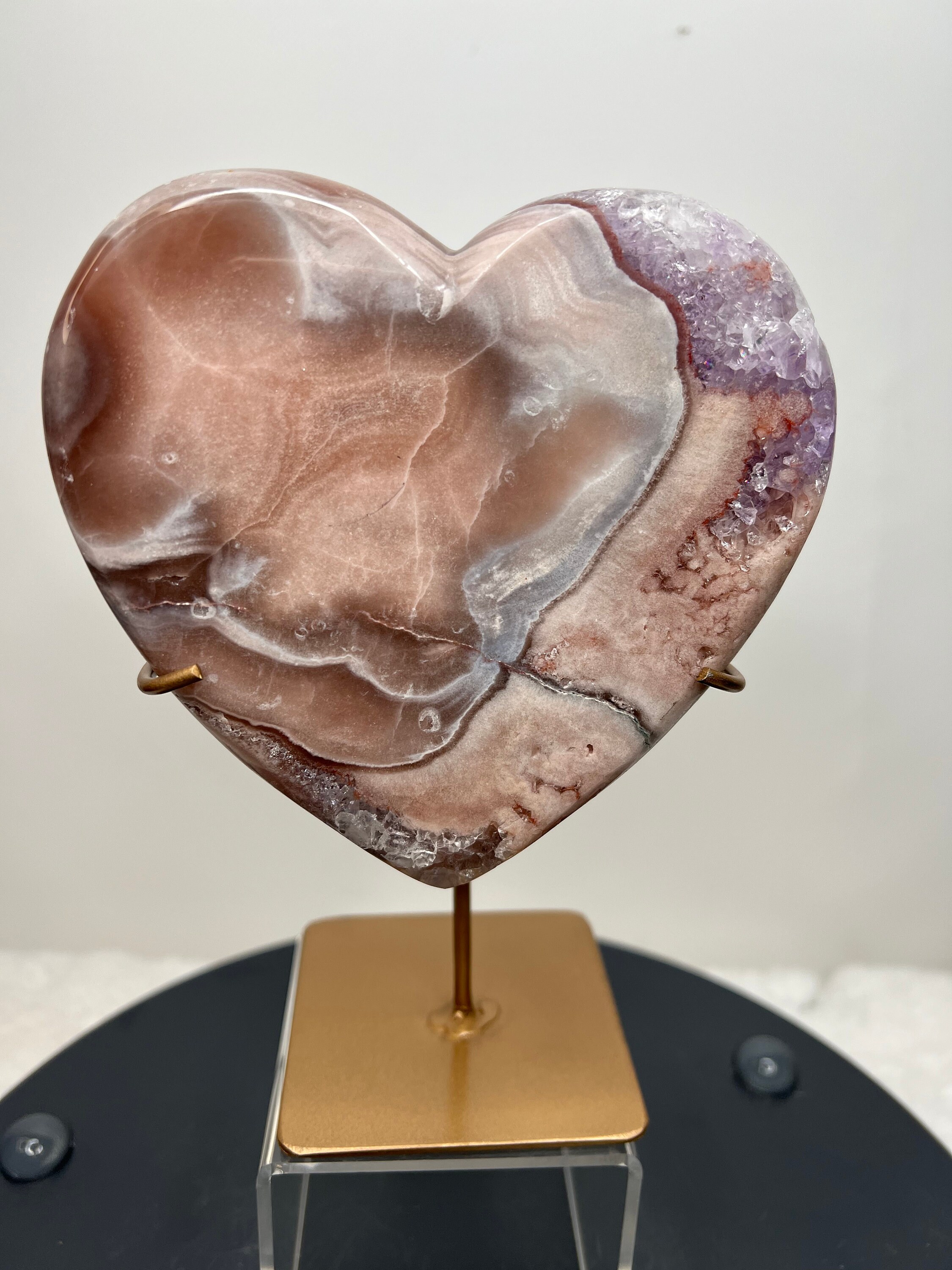 ブラジル産ピンクアメジストのドゥルージーハートとアゲート - 5x5