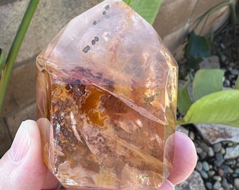 Rare Find! Rose Quartz and Golden Healer Polished Tower Crystal