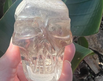 Citrine Skull, Quartz Crystal Skull with inclusions and a Rainbow