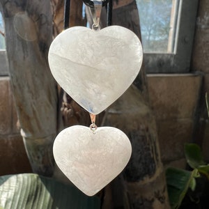 Quartz Crystal Heart Necklace Pendant on a 18” leather Chain