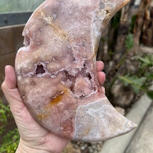 Brazilian Pink Amethyst Crystal Large Druzy Moon with Stand