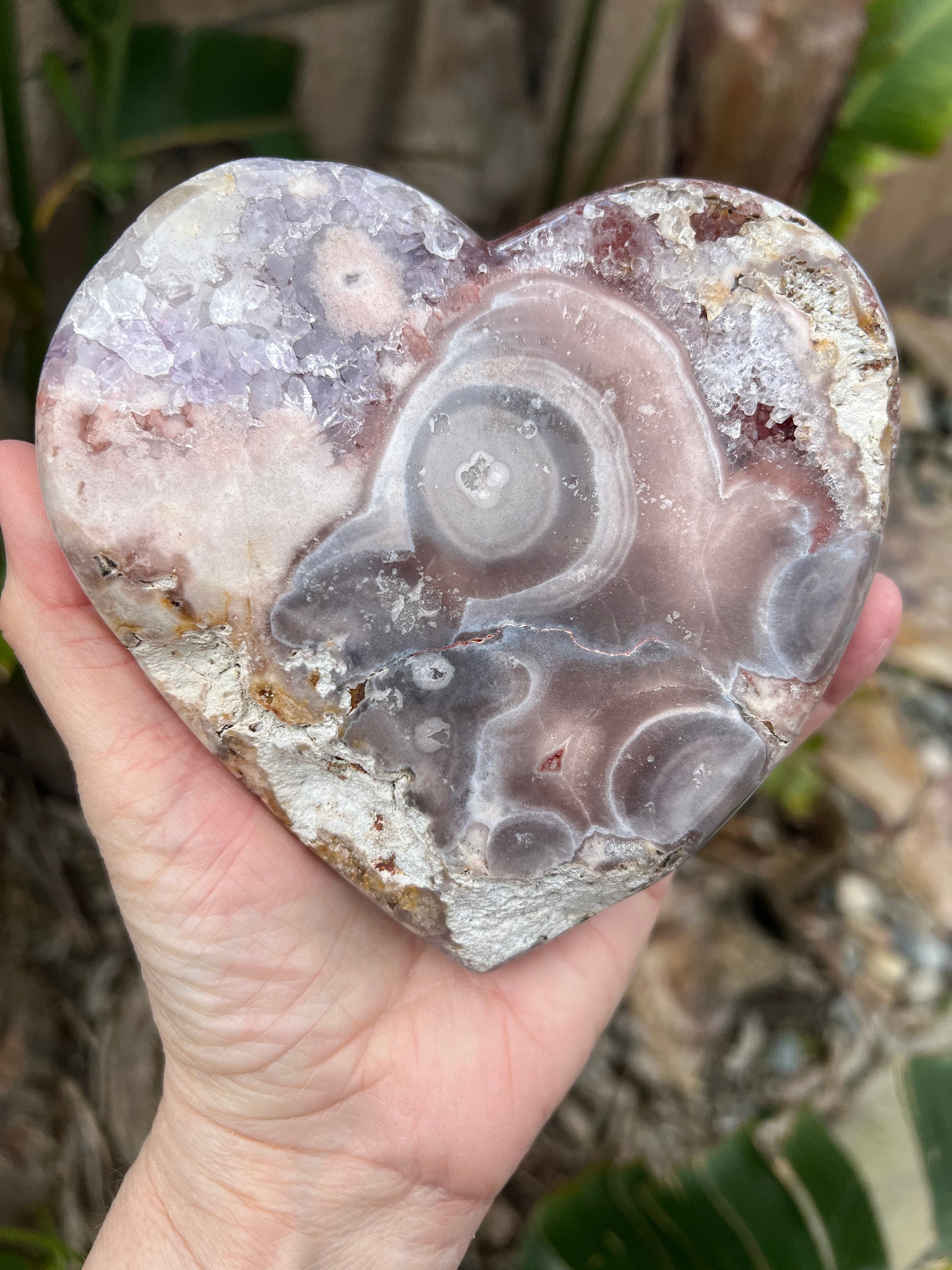 ブラジル産ピンクアメジストのドゥルージーハートとアゲート - 5x5