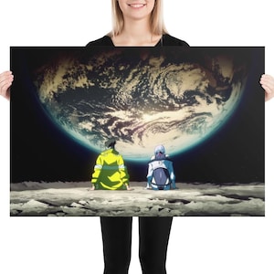 Cyberpunk Edgerunners Anime David and Lucy on Moon Customizable Poster Print