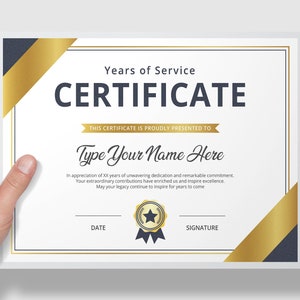 Editable Certificate Years of Service Award Printable Years of Service