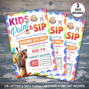 Editable Kids Sip and Paint Flyer Template, Kids Paint Party Event Flyer, Paint and Sip Flyer, Kids Event Flyer, Flyer Template