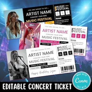 Bearbeitbares Konzertticket | DIY Tickets Vorlage | Individuelle Konzertkarte, Geburtstagsgeschenkidee | Überraschungsgeschenk-Karte | Digitaler Download