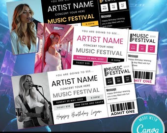 Billet de concert modifiable | Modèle de billets DIY | Billet de concert personnalisé, idée cadeau d'anniversaire | Billet cadeau surprise | Téléchargement numérique