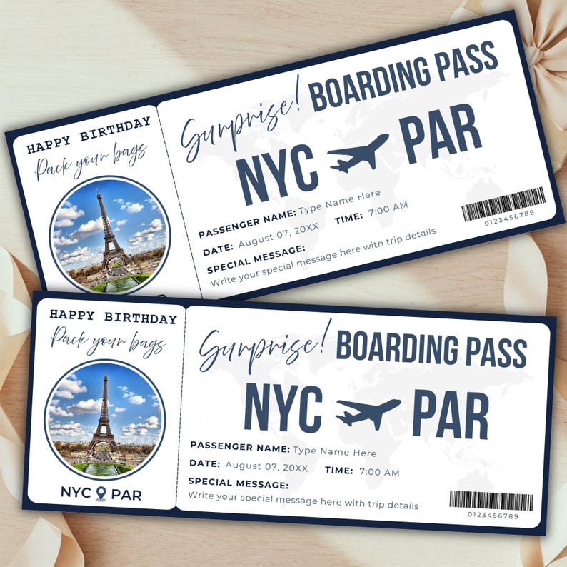 Editable Surprise Trip Gift Boarding Pass Ticket Template | Travel ...