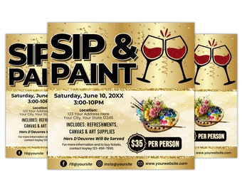 DIY Sip and Paint Flyer, Paint Party Themed Event Flyer Template, Editable Paint and Sip Flyer, Paint Party Flyer