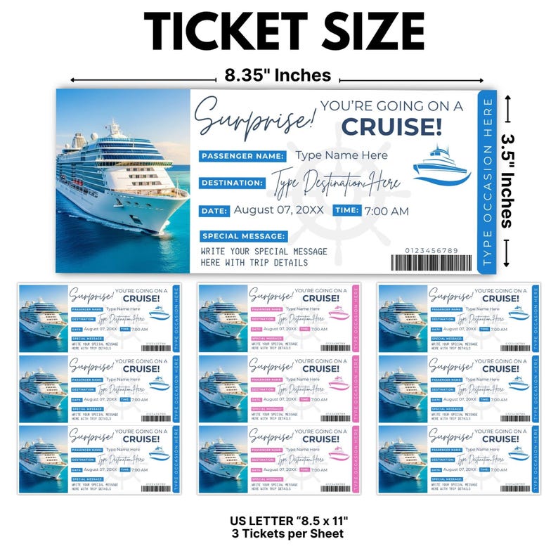 Editable Cruise Ticket Template | Printable Cruise Surprise Ticket | Gift Ticket | Cruise Surprise Boarding Pass | Cruise Vacation