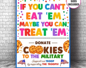 Si no puede comerlos, trátelos, letrero de stand de galletas, donación de galletas en PDF para tropas militares, banner de entrega de galletas imprimible, descarga instantánea