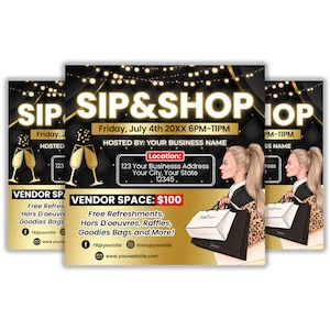Editable Sip and Shop Pop Up Flyer, Shopping Event Invitation Template, Boutique Event Flyer