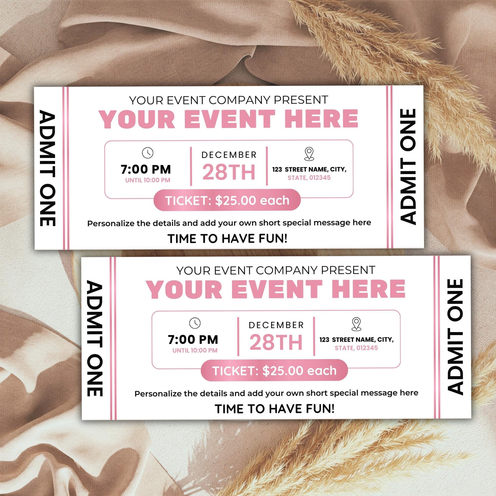 Event Ticket Printable | Editable Event Tickets | DIY Event Ticket ...