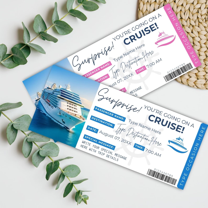 Editable Cruise Ticket Template | Printable Cruise Surprise Ticket | Gift Ticket | Cruise Surprise Boarding Pass | Cruise Vacation