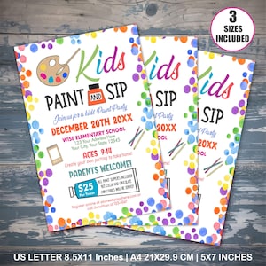 Kids Sip and Paint Flyer Template, Event Flyer,  Paint and Sip Flyer, Kids Event Flyer, Paint Party Flyer Invite,  Flyer Template