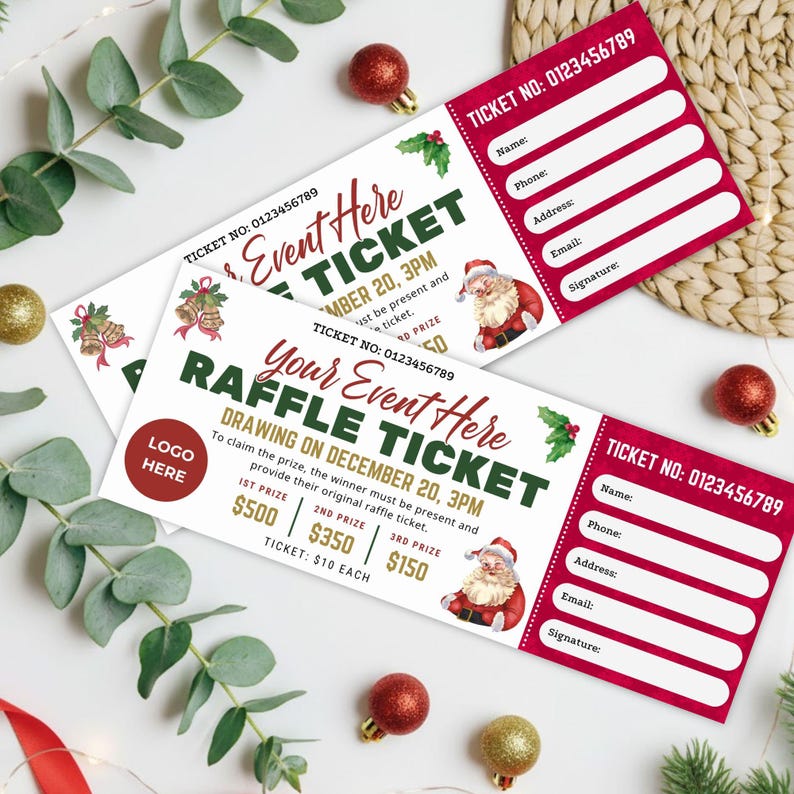 Editable Christmas Raffle Ticket Template: Printable Holiday & Church ...