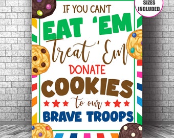 Cookie Booth Sign, If You Can't Eat 'Em Treat 'Em, Donate Cookies to Troops, Military Cookies, PDF Cookie Drop Banner, Instant Download