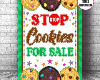 PDF Stop Cookies For Sale, Printable Cookie Booth Sign, Cookie Booth Poster, Cookie Sale, Fundraiser Booth, Cookie Drop Banner