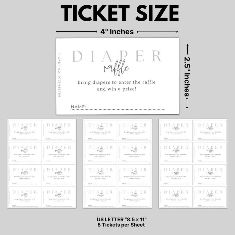 Editable Diaper Raffle Tickets Template for Baby Shower Minimalist | Printable Baby Shower Raffle | Baby Shower Raffle Station