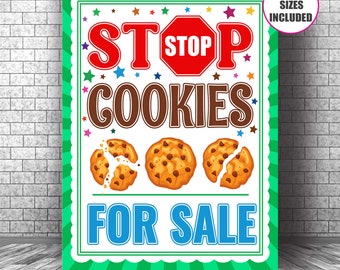 Imprimable Arrêter les cookies à vendre Enseigne de kiosque à biscuits, bannière Cookie Drop, affiche de kiosque à biscuits, vente de biscuits, stand de collecte de fonds, téléchargement immédiat