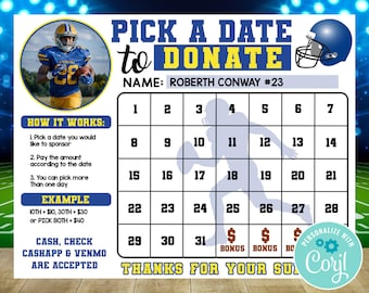 Editable Football Calendar Fundraiser, Football Pick a Date to Donate , Football Fundraiser, Rugby Sport Calendar Fundraiser,