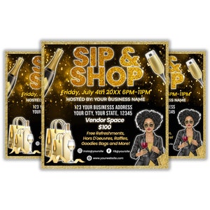 Sip and Shop Pop Up Shop Flyer, Editable Shopping Event Invitation Template, Boutique Event Flyer, Instant Download
