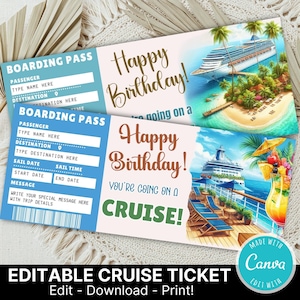 Editable Cruise Ticket Template | Cruise Boarding Pass Surprise Birthday Gift Template | Cruise Gift for Birthday | Gift Cruise Ticket