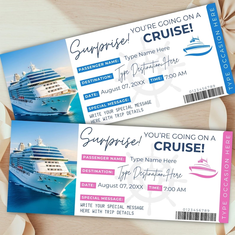 Editable Cruise Ticket Template | Printable Cruise Surprise Ticket | Gift Ticket | Cruise Surprise Boarding Pass | Cruise Vacation