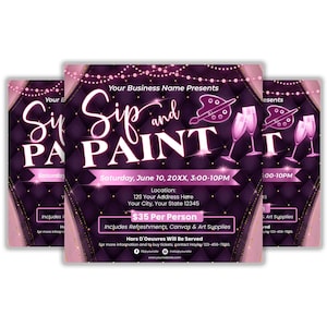 Editable Sip and Paint Flyer Template, Paint and Sip Flyer, Event Flyer, Paint Party Flyer, Flyer Template, Painting Party Invite