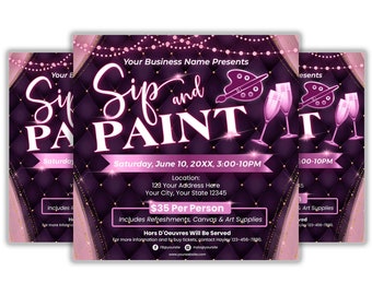 Bewerkbare flyersjabloon verf en verf, flyer voor verf en verf, evenementflyer, verffeestflyer, flyersjabloon, schilderij feestuitnodiging