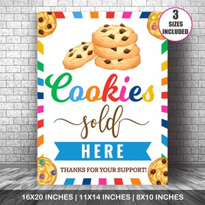 Letrero de stand de venta de galletas en formato PDF, galletas a la venta, póster de stand de galletas, stand de recaudación de fondos, pancarta de entrega de galletas, letrero de Scout, descarga instantánea
