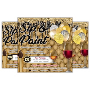 Editable Paint and Sip Flyer, Party Themed Event Flyer, Sip and Paint Flyer Template, Paint Party Flyer,  Flyer Template