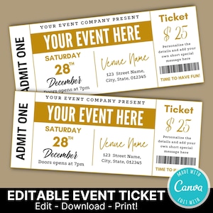 Bearbeitbares Event Ticket | Veranstaltungsticket-Vorlage | Geburtstagsüberraschung | Gutschein | Geburtstagskarte | Überraschungsticket-Vorlage
