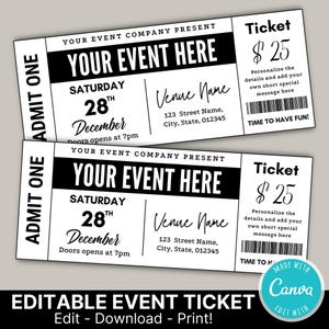 Veranstaltungsticket-Vorlage | Event Ticket Bearbeitbar | DIY Event Ticket Printable | Geburtstagsüberraschung, Musical, Theateraufführung, Konzert