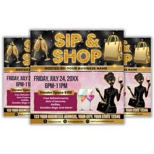 Editable Sip and Shop Flyer Template, Boutique Event Flyer, Shopping Event Invitation Template, Pop Up Shop Flyer