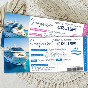 Editable Cruise Ticket Template | Printable Cruise Surprise Ticket | Gift Ticket | Cruise Surprise Boarding Pass | Cruise Vacation