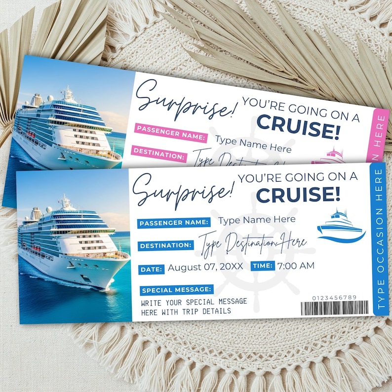 Editable Cruise Ticket Template | Printable Cruise Surprise Ticket | Gift Ticket | Cruise Surprise Boarding Pass | Cruise Vacation