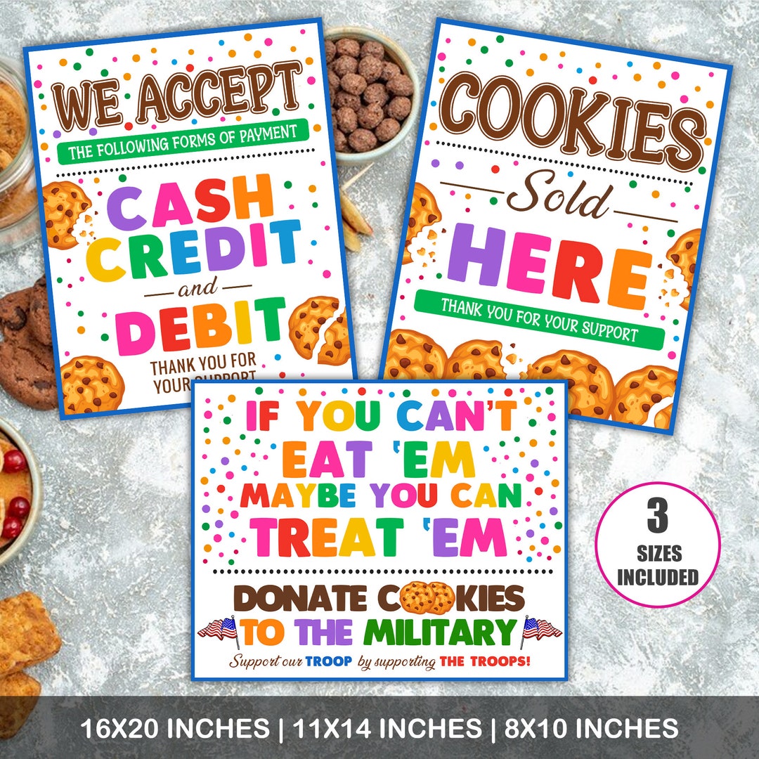 Printable Cookie Booth Sign Set, We Accept Payments Sign Cash, Credit ...