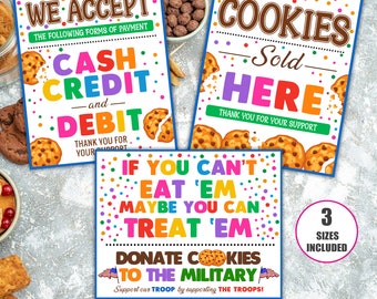 Printable Cookie Booth Sign Set, We Accept Payments Sign Cash, Credit Debit, If You Can't Eat 'Em Treat 'Em, Cookies Sold Here