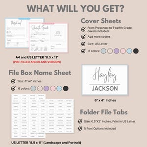 Memory Box Starter Kit | File Cover Pages, Tabs & Box Label | Editable Milestone Pages | Baby Keepsake File Box | School Year Questionnaire
